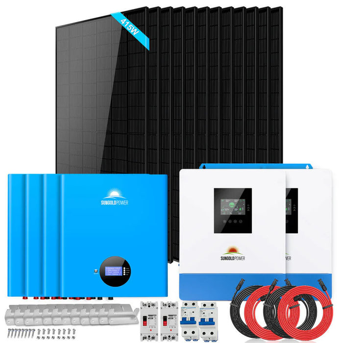 SunGold Power Solar Kit 10000W Off Grid | 48VDC 120VAC/240V 20.48KWH Powerwall Lithium Battery | 12 X 415 Watts Solar Panels SGM-10M2T