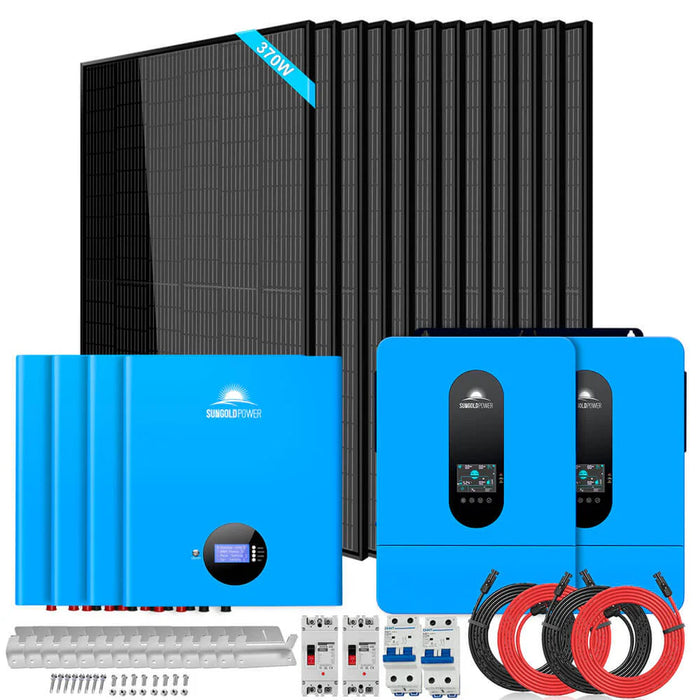 SunGold Power Solar Kit 13000W off-grid | 48VDC 120VAC/240V 20.48KWH PowerWall Lithium Battery | 12 X 370 Watts Solar Panels SGM-1320M