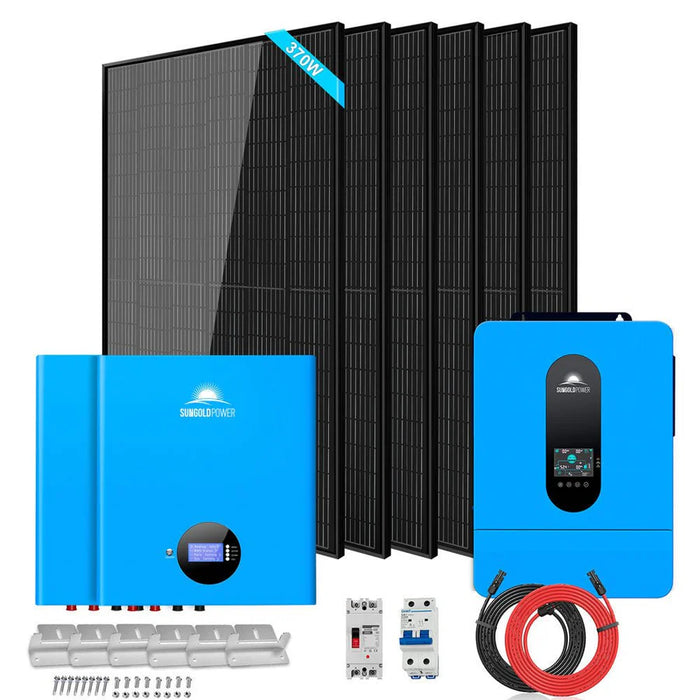 SunGold Power Solar Kit 6500W off-grid | 48VDC 120/240VAC 10.24KWH PowerWall Lithium Battery | 6 X 370 Watts Solar Panels SGM-6510M