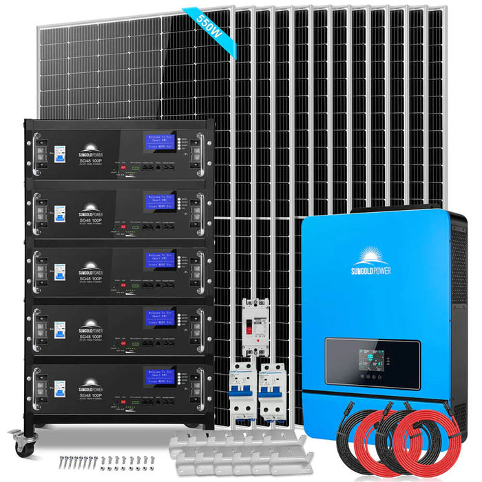 SunGold Power Server Rack Solar Kit | 12 X 550 WATTS SOLAR PANELS | 25.6KWH LITHIUM BATTERY | 10KW SOLAR INVERTER 48VDC 120V/240V SGR-10K25S