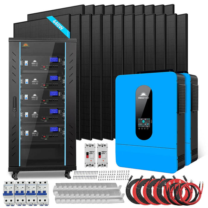 SunGold Power Server Rack Solar Kit | 13000W 48VDC 120V/240V LifePo4 25.6KWH Lithium Battery | 22 X 440 Watts Solar Panels SGR-13K25E