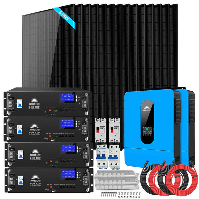 SunGold Power Server Rack Solar Kit | 13000w off-grid 48VDC 120V/240V LifePo4 20.48KWH Lithium Battery | 14 X 415 Watts Solar Panels SGR-13KM