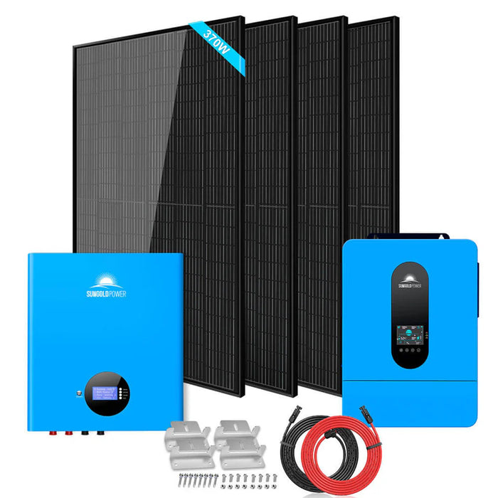 SunGold Power Solar Kit 6500W off-grid | 48VDC 120/240VAC 5.12KWH PowerWall Lithium Battery | 4 X 370 Watts Solar Panels SGM-655M