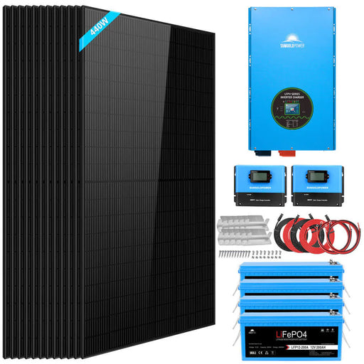 image of SunGold Power Solar Kit 12000W Off Grid | 48V 120V/240V output 10.24KWH Lithium Battery | 12 x 440W Solar Panels SGK-12MAX