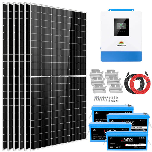 image of SunGold Power Solar Kit 5000W | 48V 120V output 10.24KWH Lithium Battery | 6 x 450W Solar Panels SGK-5PRO