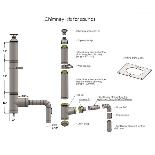 BSB221 | Chimney & Shields with Elbow for out the Side Wall (Huum Heater)