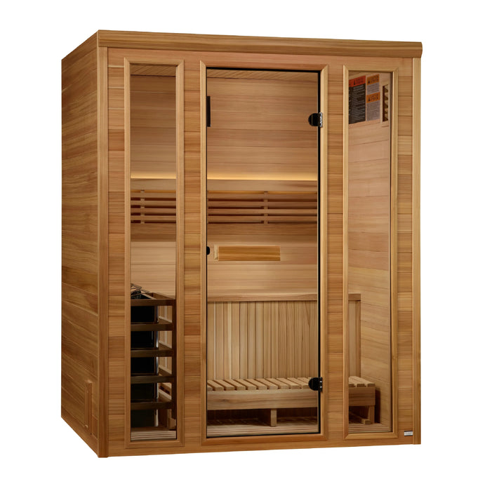 Golden Designs 2025 "Andermatt" 3 Person Indoor Traditional Steam Sauna - Pacific Premium Clear Cedar