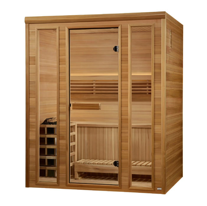 Golden Designs 2025 "Andermatt" 3 Person Indoor Traditional Steam Sauna - Pacific Premium Clear Cedar