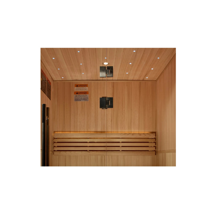 Golden Designs 2025 Updated "Sundsvall" 2 Person indoor Traditional Sauna - Canadian Red Cedar Interior and Pacific Premium Clear Cedar Exterior