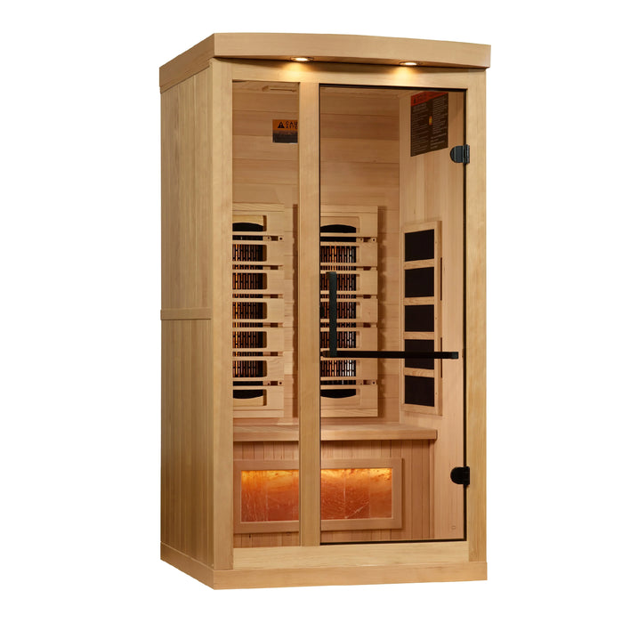 Golden Designs "Reserve" 1-2-Person Near Zero EMF FAR Infrared Sauna with Himalayan Salt Bar