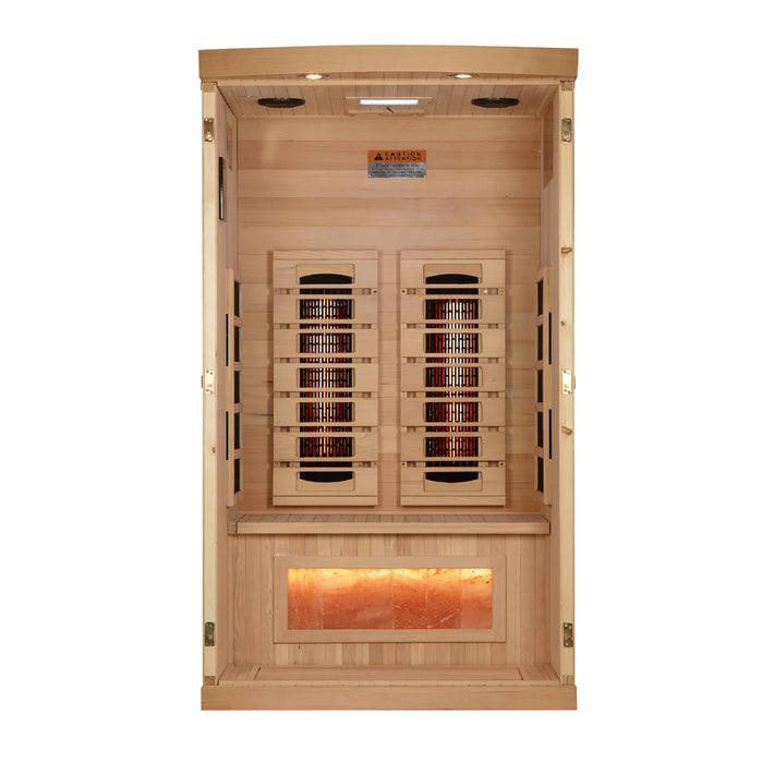 Golden Designs "Reserve" 1-2-Person Near Zero EMF FAR Infrared Sauna with Himalayan Salt Bar