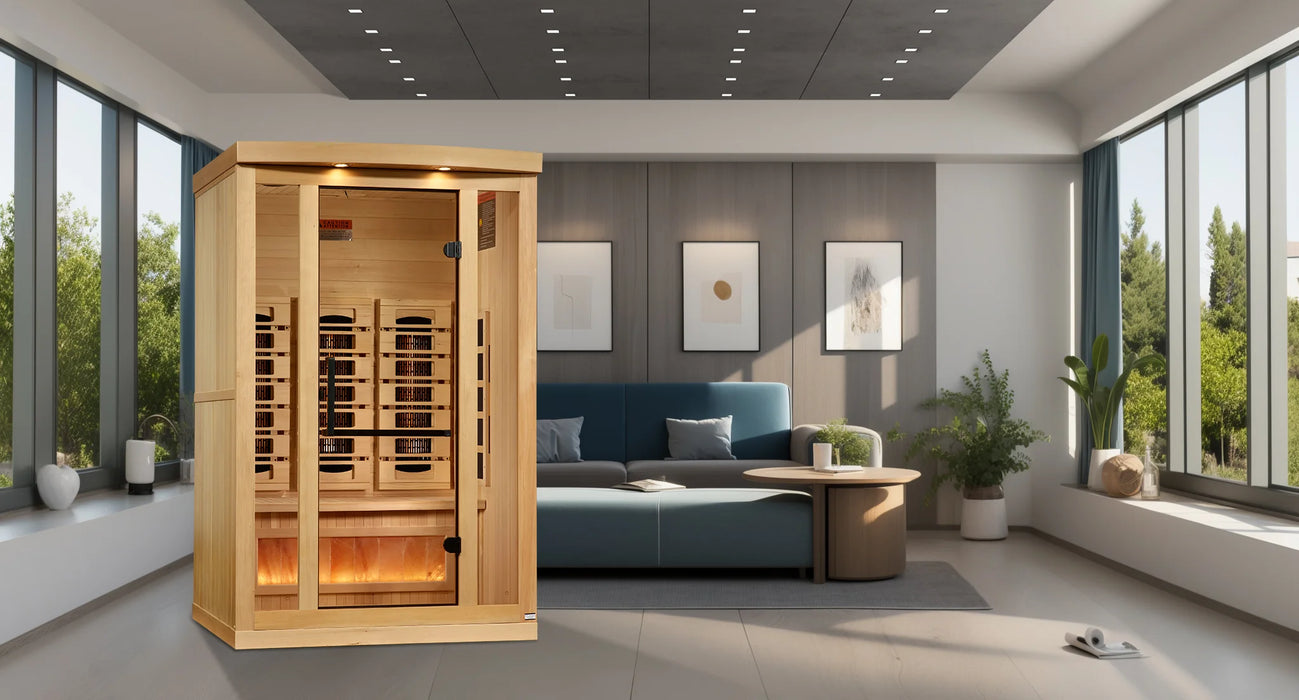 Golden Designs 2-Person PureTech™ Near Zero EMF FAR Infrared Sauna with Himalayan Salt Bar (Canadian Hemlock)