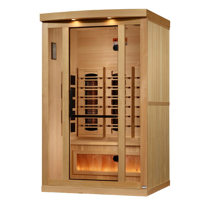 Golden Designs 2-Person PureTech™ Near Zero EMF FAR Infrared Sauna with Himalayan Salt Bar (Canadian Hemlock)