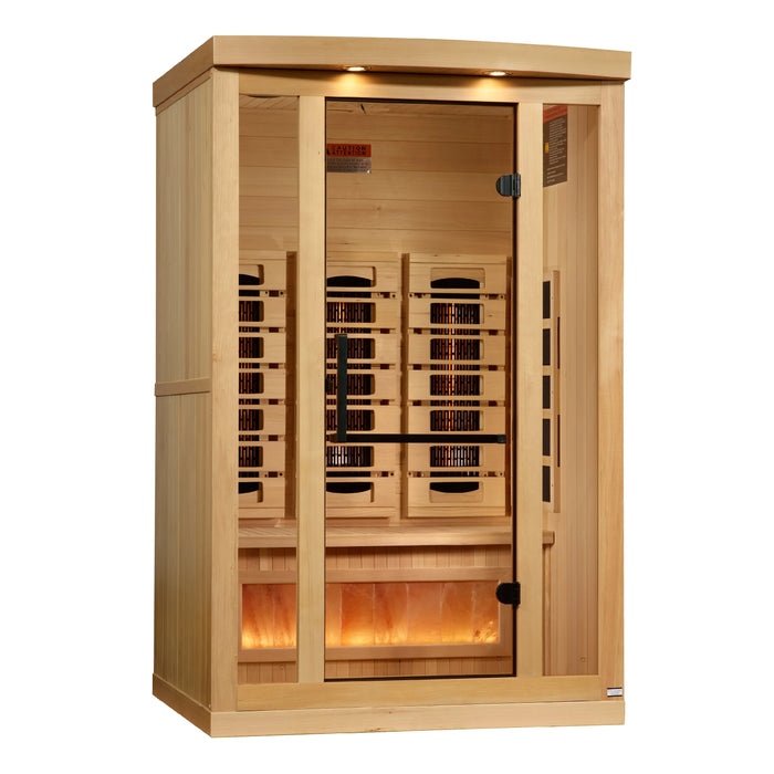 Golden Designs 2-Person PureTech™ Near Zero EMF FAR Infrared Sauna with Himalayan Salt Bar (Canadian Hemlock)