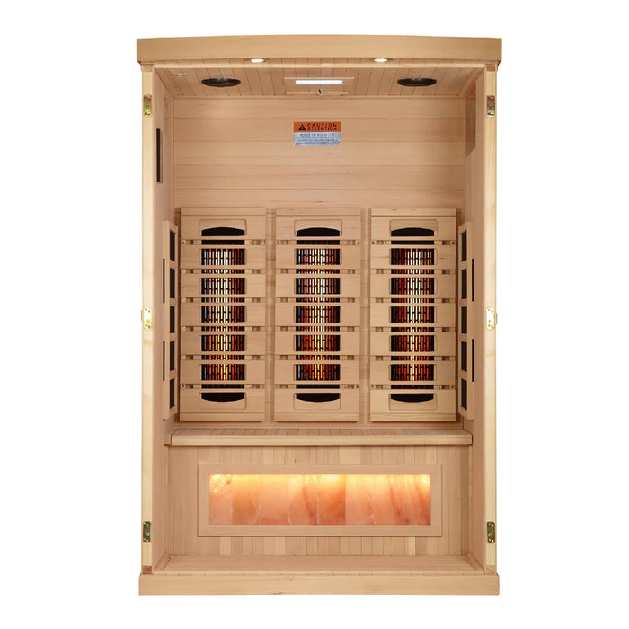 Golden Designs 2-Person PureTech™ Near Zero EMF FAR Infrared Sauna with Himalayan Salt Bar (Canadian Hemlock)