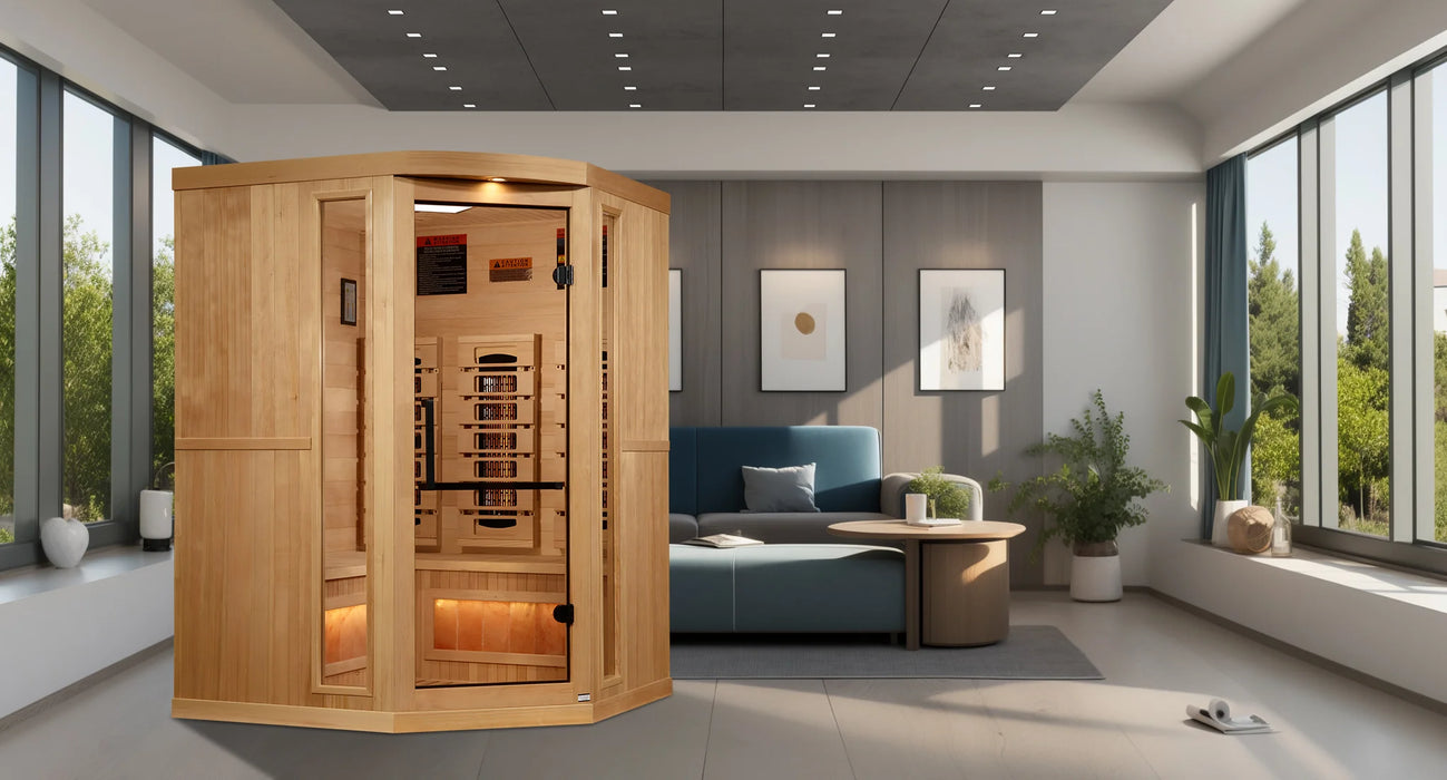 Golden Designs 3-Person Corner "reserve" 2025 FAR Infrared Sauna with Himalayan Salt Bar