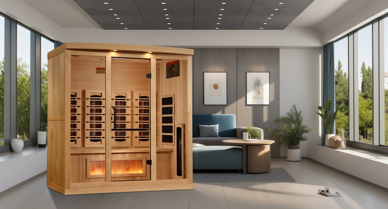 Golden Designs 2025 "reserve" 4-Person Full Spectrum FAR Infrared Sauna with Himalayan Salt Bar