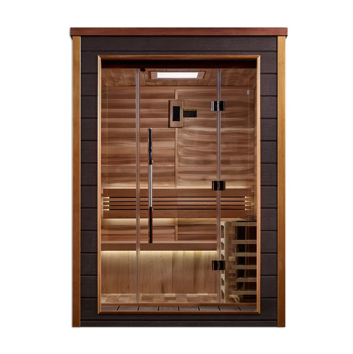 Golden Designs "Narvik" 2 Person Outdoor-Indoor Traditional Sauna - Canadian Red Cedar Interior