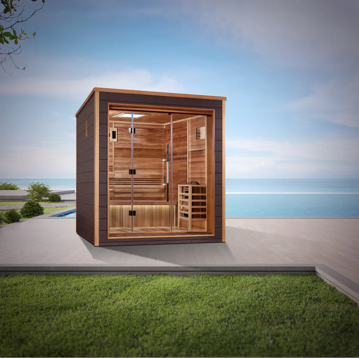 Golden Designs "Drammen" 3 Person Outdoor-Indoor Traditional Sauna - Canadian Red Cedar Interior