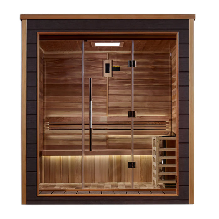 Golden Designs "Drammen" 3 Person Outdoor-Indoor Traditional Sauna - Canadian Red Cedar Interior