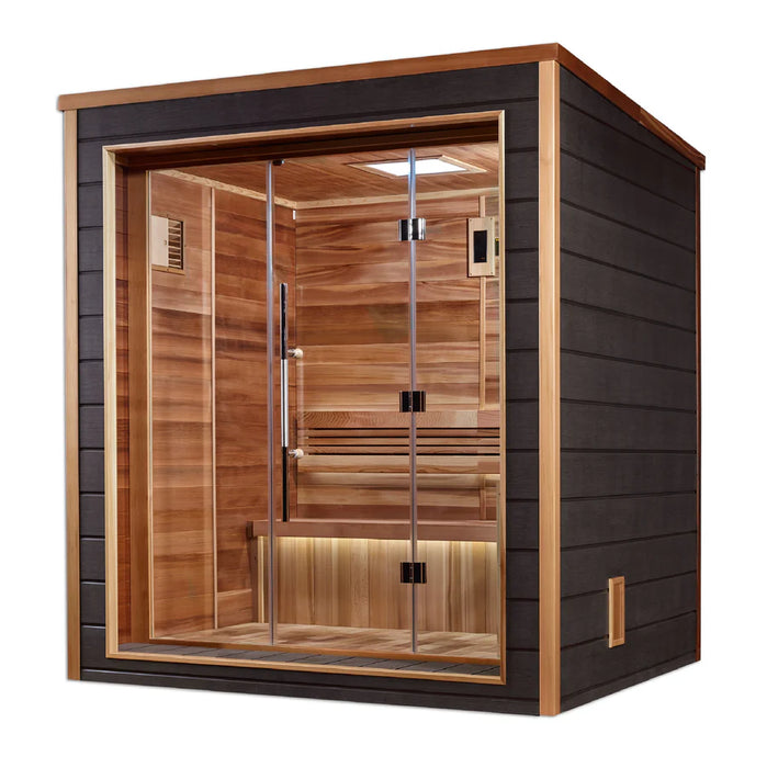 Golden Designs "Drammen" 3 Person Outdoor-Indoor Traditional Sauna - Canadian Red Cedar Interior
