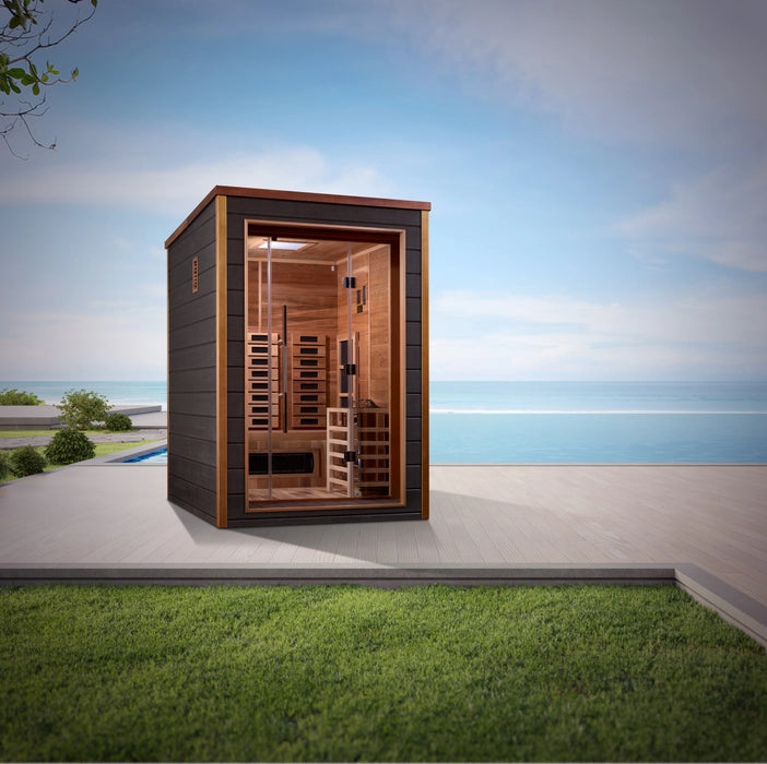 Golden Designs "Nora" 2 Person Outdoor-Indoor PureTech™ Hybrid Full Spectrum Sauna - Canadian Red Cedar Interior