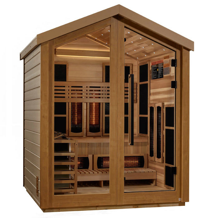 Golden Designs "Loviisa" 3 Person Hybrid (PureTech™ Full Spectrum IR or Traditional Stove) Outdoor Sauna - Canadian Red Cedar Interior