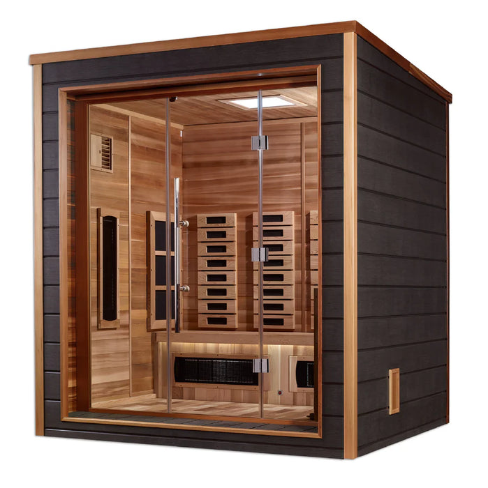 Golden Designs "Visby" 3 Person Outdoor-Indoor PureTech™ Hybrid Full Spectrum Sauna  - Canadian Red Cedar Interior