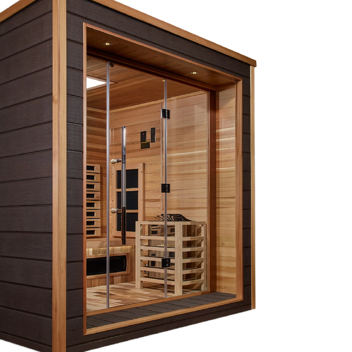 Golden Designs "Visby" 3 Person Outdoor-Indoor PureTech™ Hybrid Full Spectrum Sauna  - Canadian Red Cedar Interior