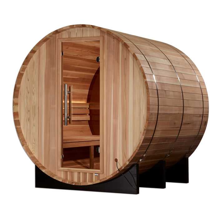 Golden Designs "Zurich" 4 Person Barrel with Bronze Privacy View - Traditional Sauna - Pacific Cedar