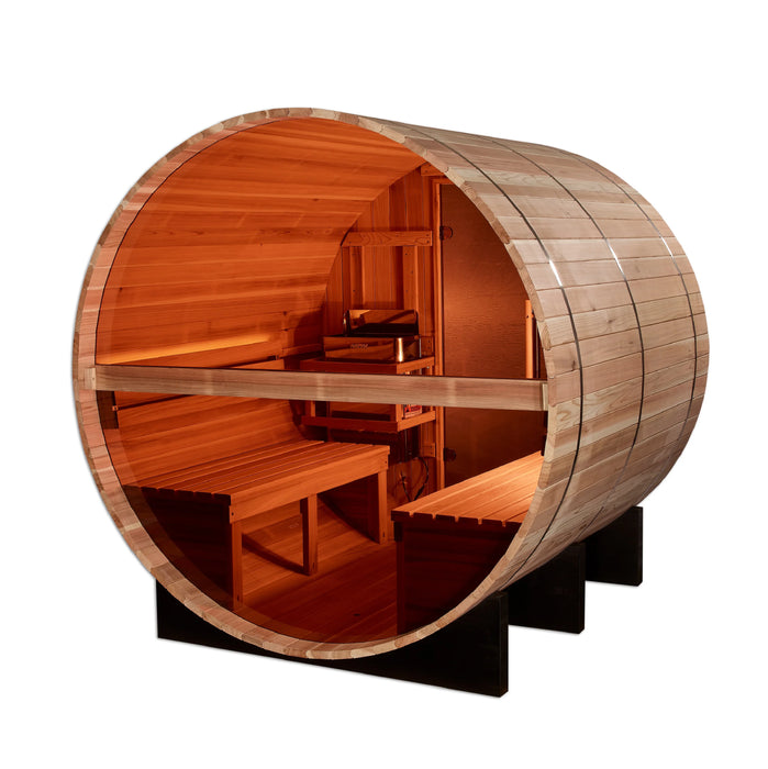 Golden Designs "Zurich" 4 Person Barrel with Bronze Privacy View - Traditional Sauna - Pacific Cedar