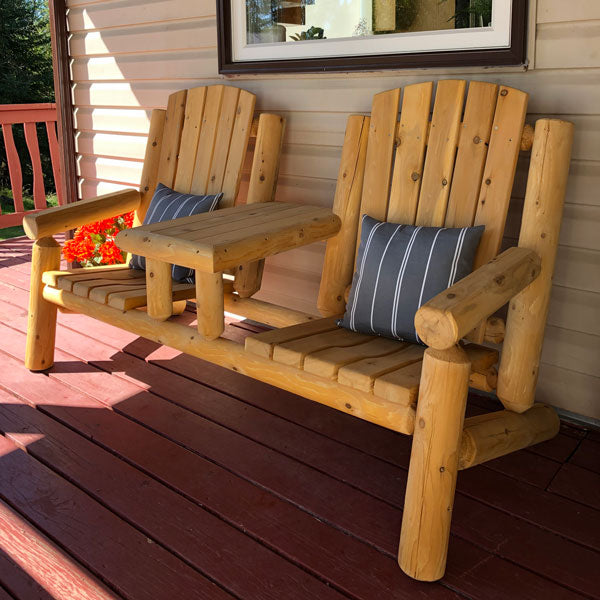 Leisurecraft Adirondack Log Gossip Bench with Table