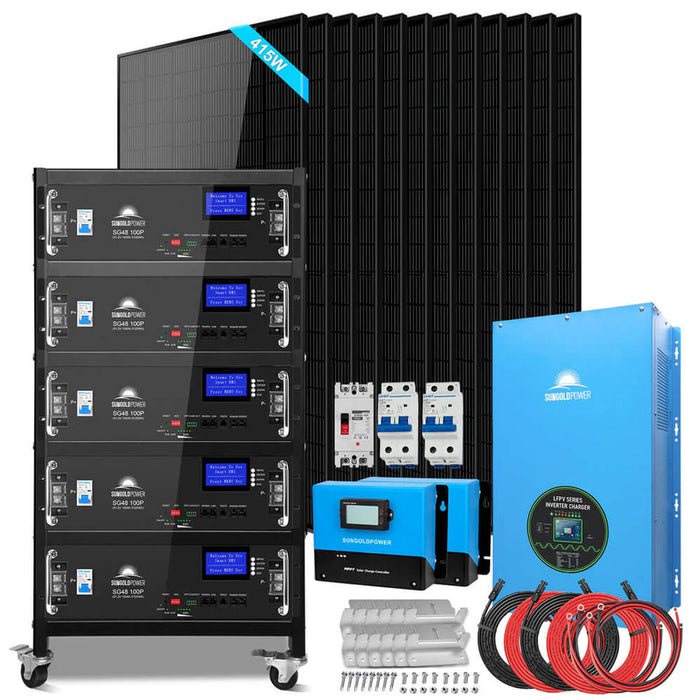 SunGold Power Server Rack Solar Kit | 12000w off-grid 48VDC 120V/240V LifePo4 25.6KWH Lithium Battery | 12 X 415 Watts Solar Panels SGR-12K20E