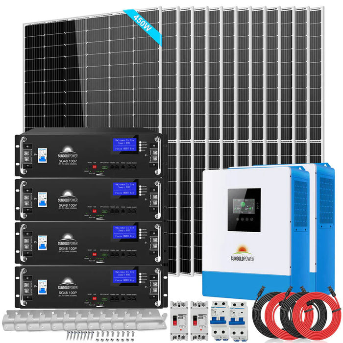SunGold Power Server Rack Solar Kit | 10000W off-grid 48VDC 120V/240V LifePO4 20.48KWH Lithium Battery | 12 X 450 Watts Solar Panels SGR-10K2M