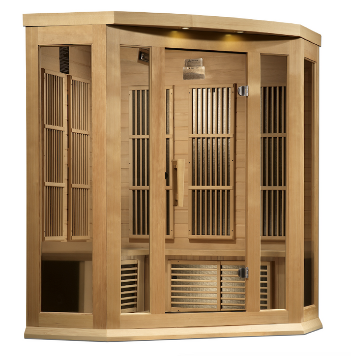 Maxxus 3 Person Corner Infrared Sauna Low EMF FAR | Canadian Hemlock