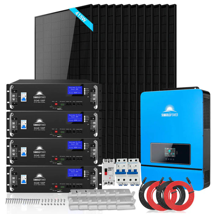 SunGold Power Server Rack Solar Kit | 8000W 12 X 415 WATTS SOLAR PANELS | 4 X 5.12KWH LITHIUM BATTERY | SOLAR INVERTER 48VDC 120V/240V SGM-8K20